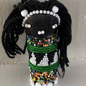 Vintage Zulu Sangoma Doll Hand Beaded Artisan South African Folk Art 3" Tall